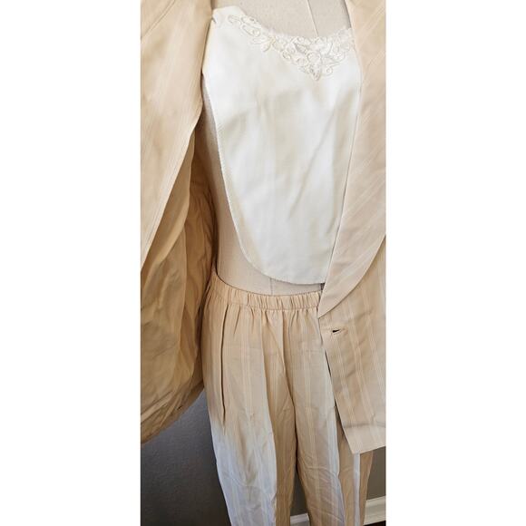 Vintage 80s Pinstripe Light Tan Suit Pants Jacket w/ Top Insert Women Sz 10 - Picture 8 of 13